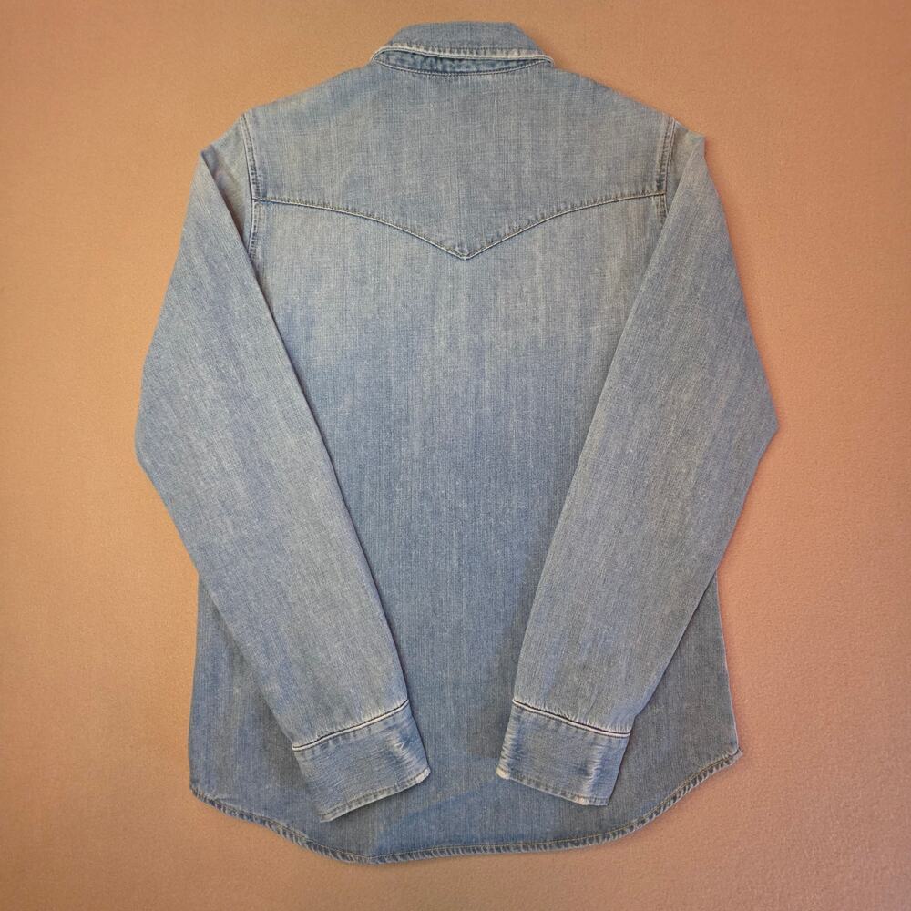 Nili Lotan Travis Western Denim Shirt Light-Wash Pearl Snap Sz Small - Picture 2 of 7
